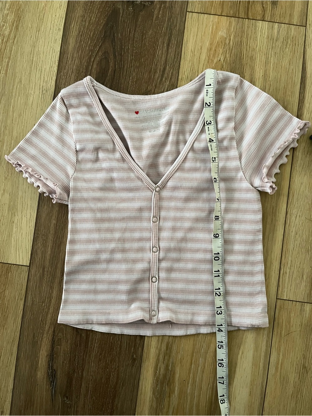 2 Striped Ribbed Button-Front Crop Top - Pink & Green - Picture 5 of 5